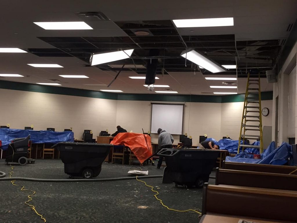 Water damage collapses ceiling